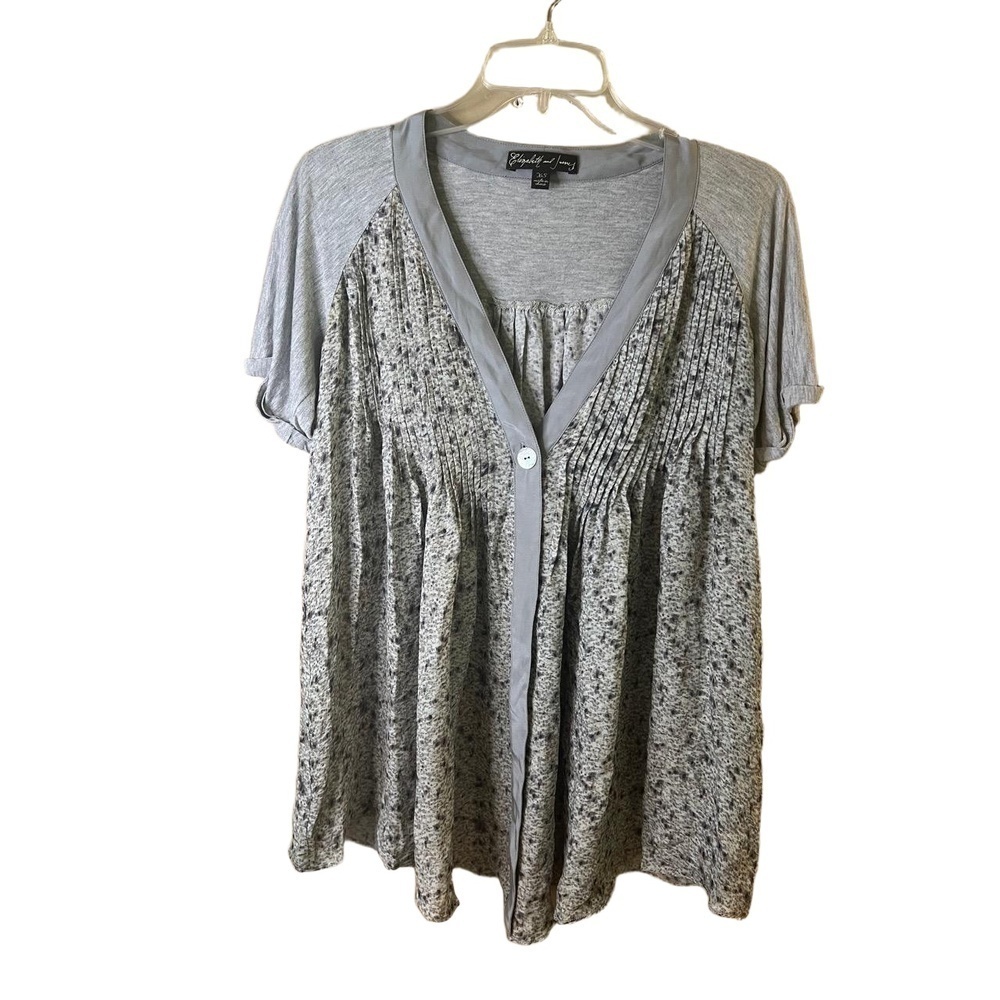 Elizabeth And James  Button Front Pleated Short Sleeve Flowy Tunic Top XS